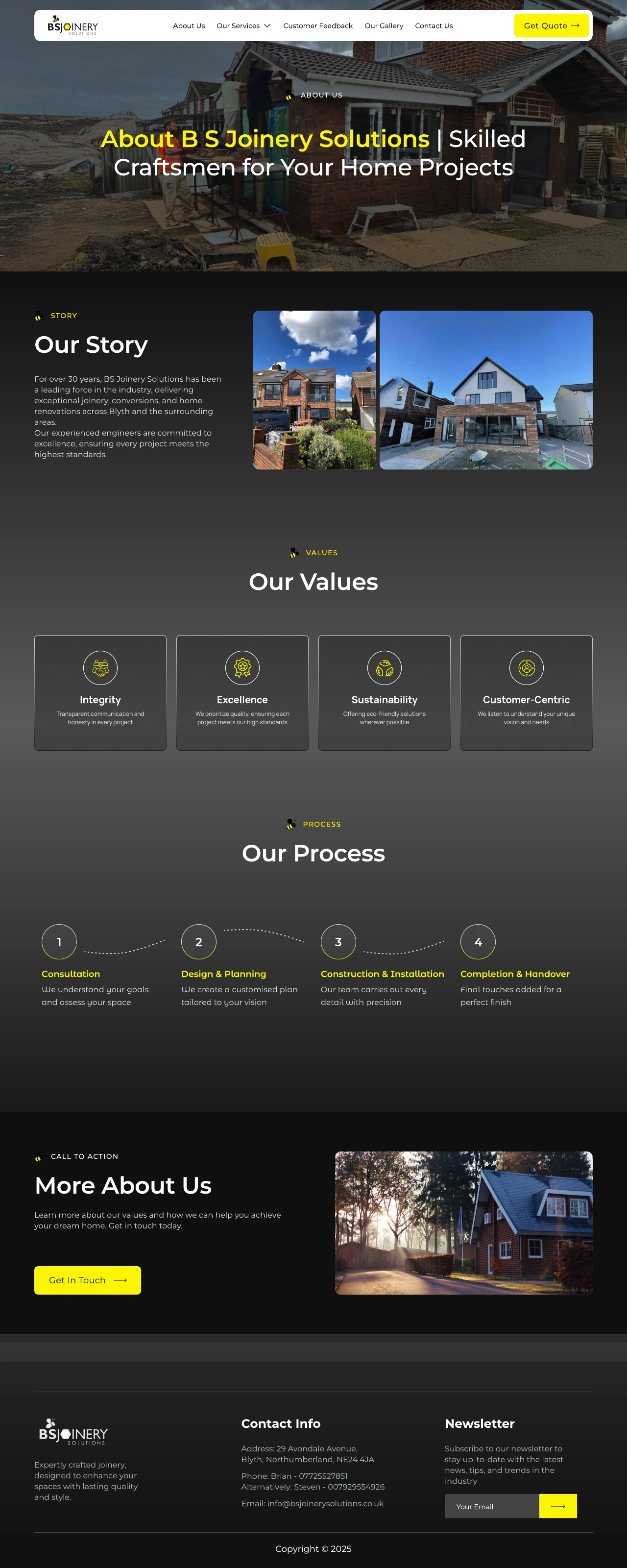 BS Joinery Solutions About Us page design