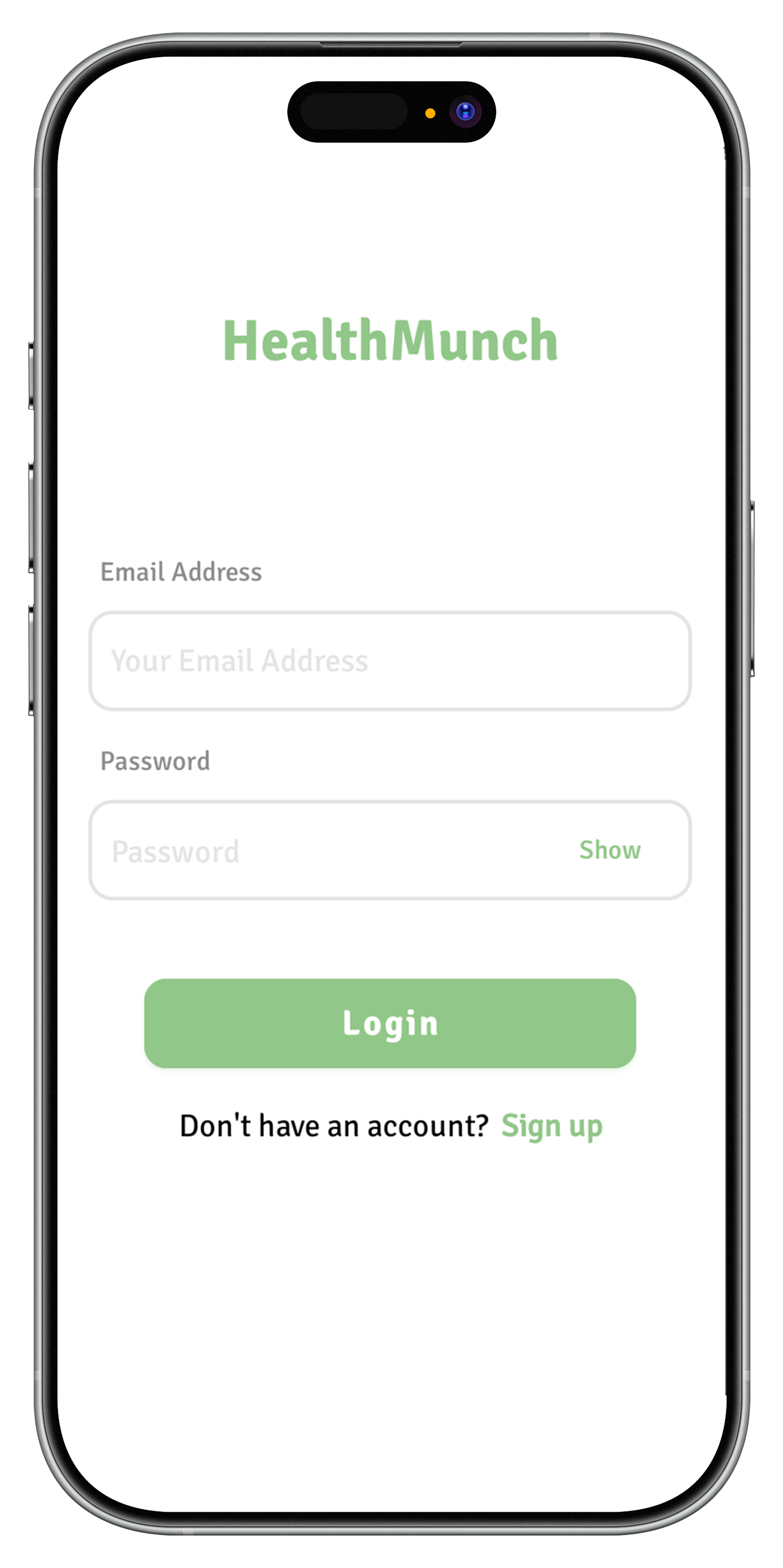 HealthMunch login screen