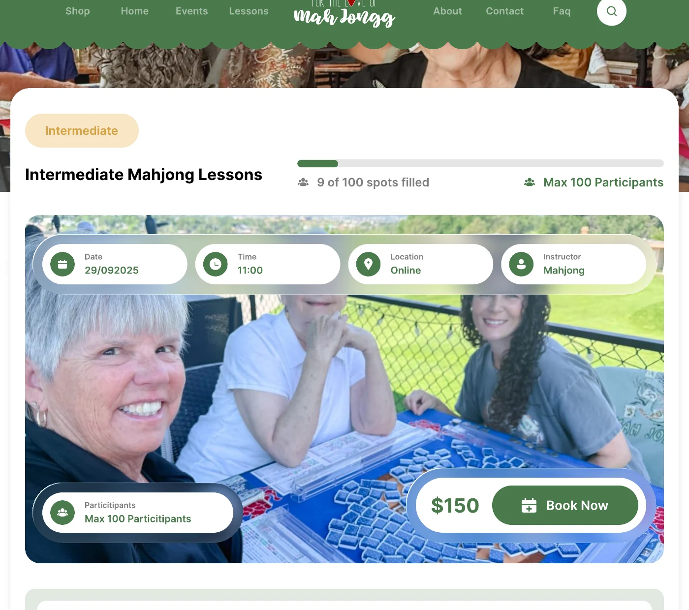 Intermediate Mahjong Lessons event detail page