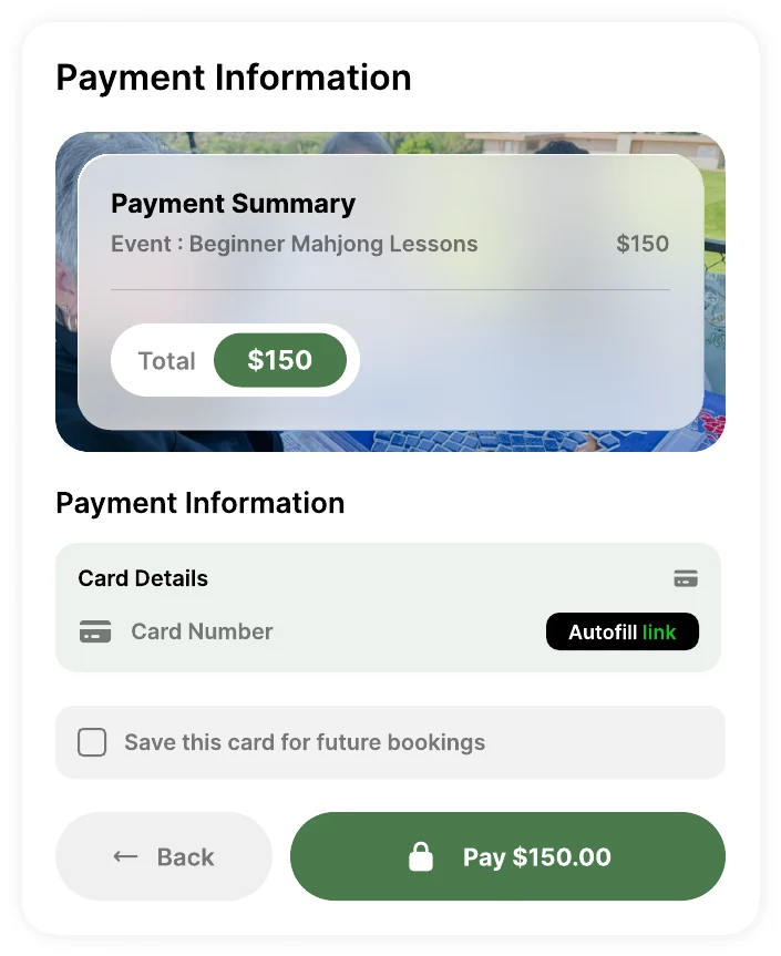 Payment information screen