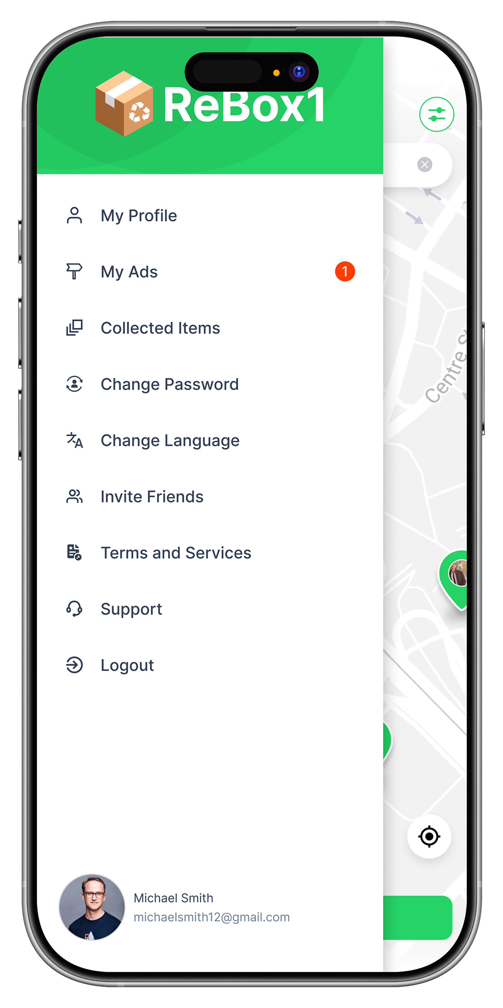 ReBox1 side navigation menu