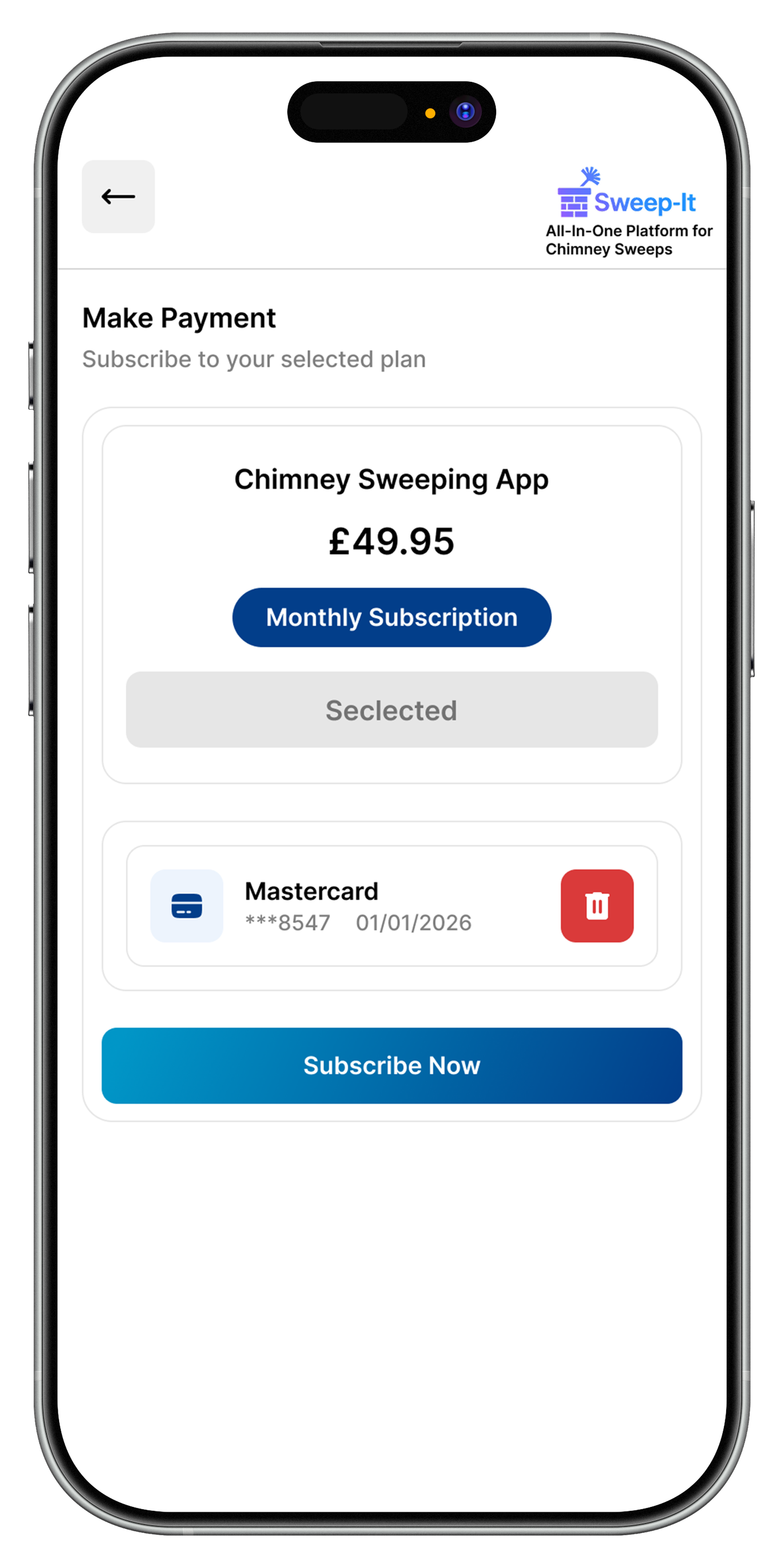 Sweep-It make payment screen